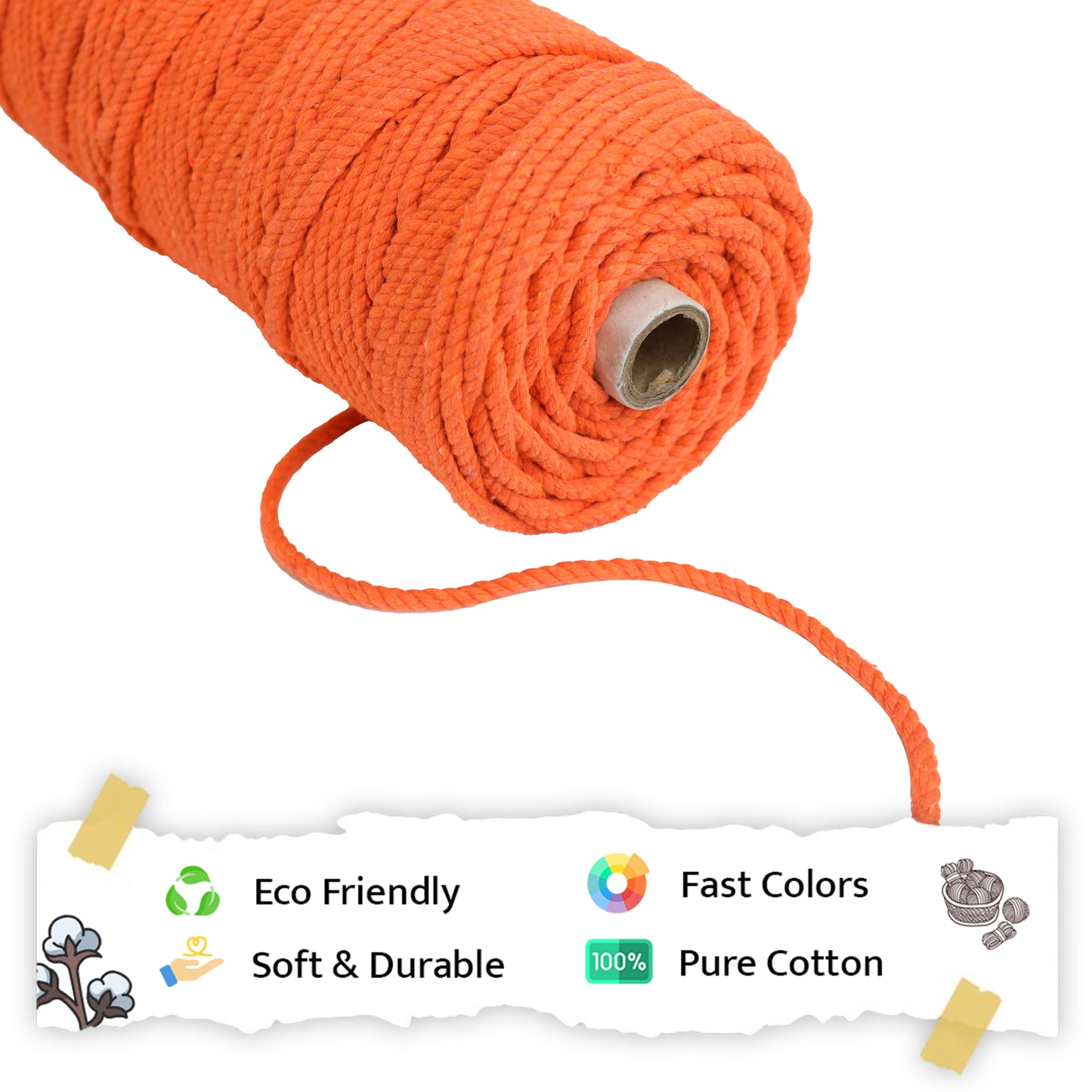 5mm Twisted (3Ply) | Orange | Approx 100 Metres | 1kg Spool | Cotton | No 19