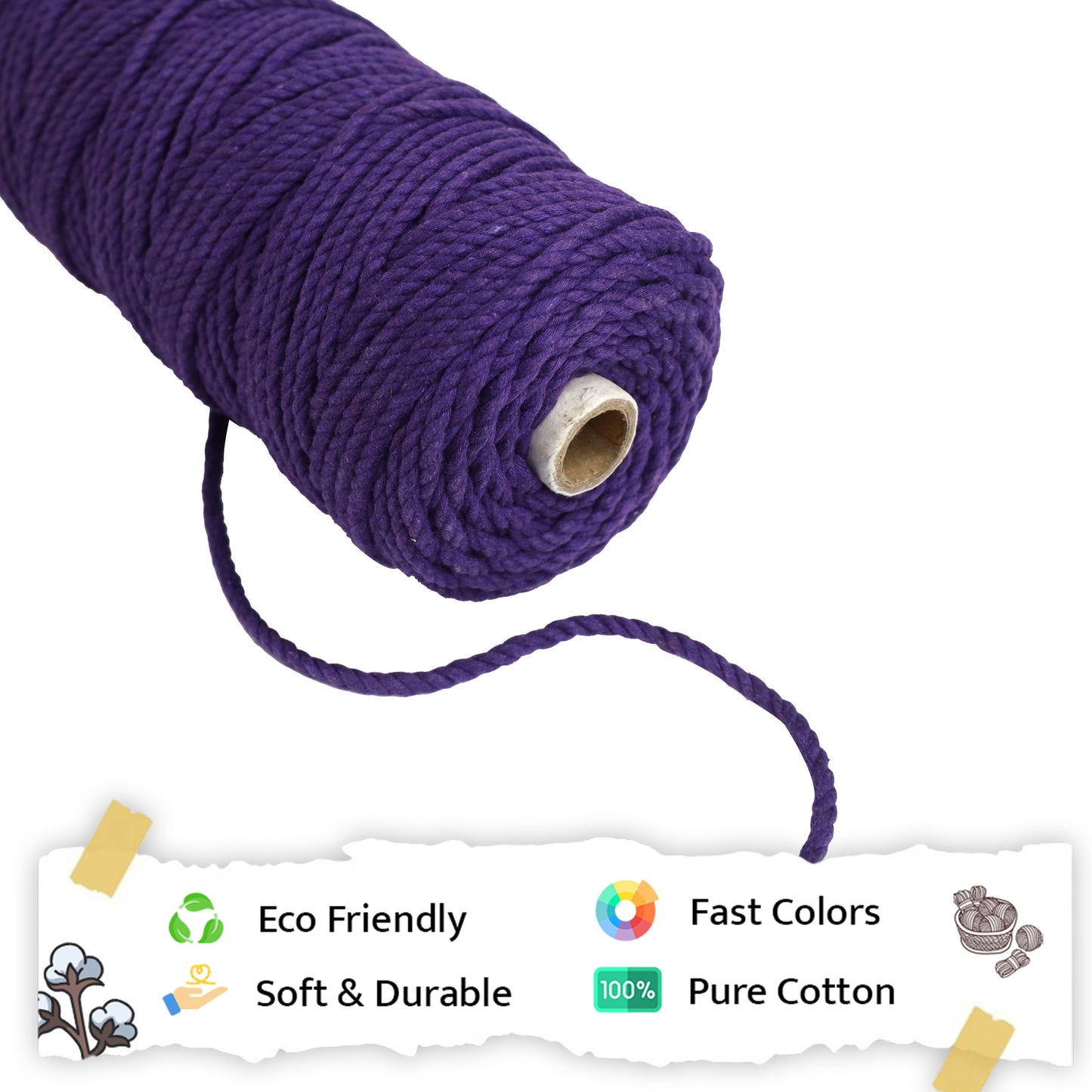 5mm Twisted (3Ply) | Violet | Approx 100 Metres | 1kg Spool | Cotton | No 21