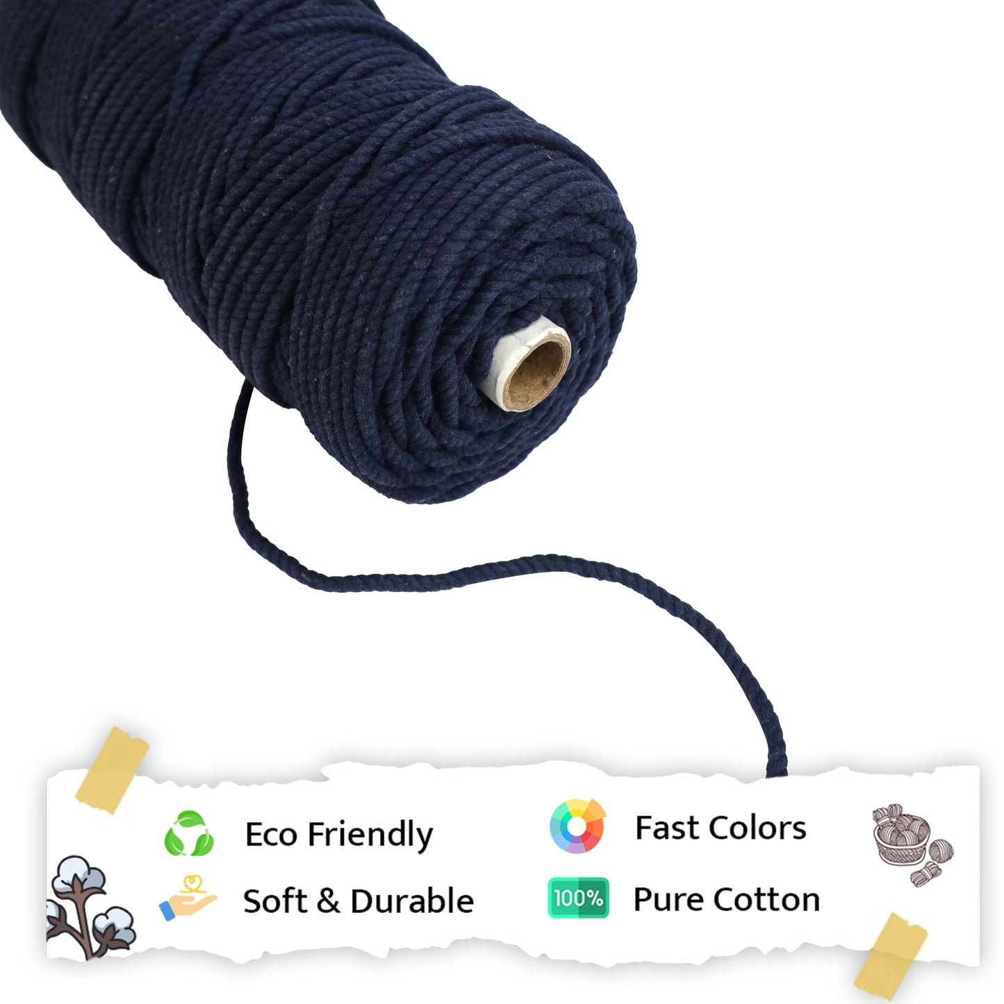 5mm Twisted (3Ply) | Dark Blue | Approx 100 Metres | 1kg Spool | Cotton | No 27