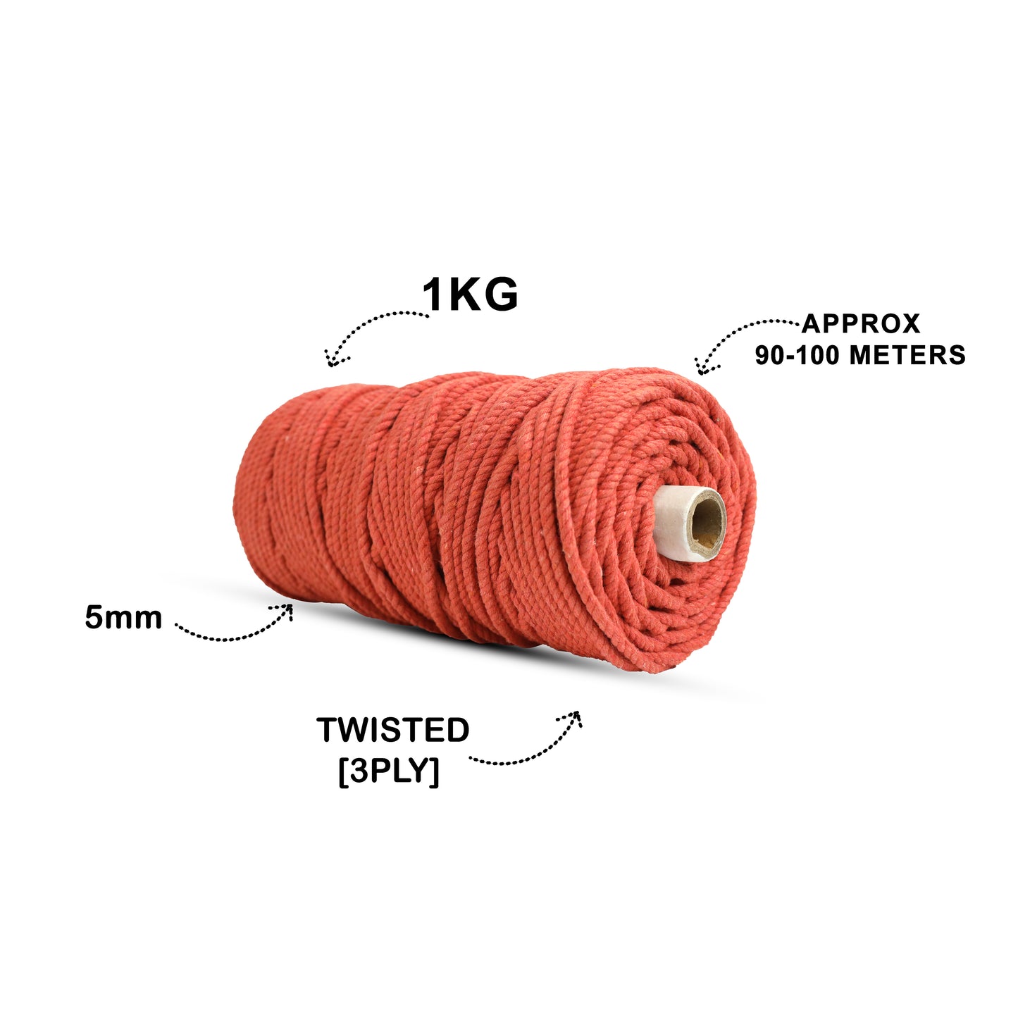 5mm Twisted (3Ply) | Rust | Approx 100 Metres | 1kg Spool | Cotton | No 28