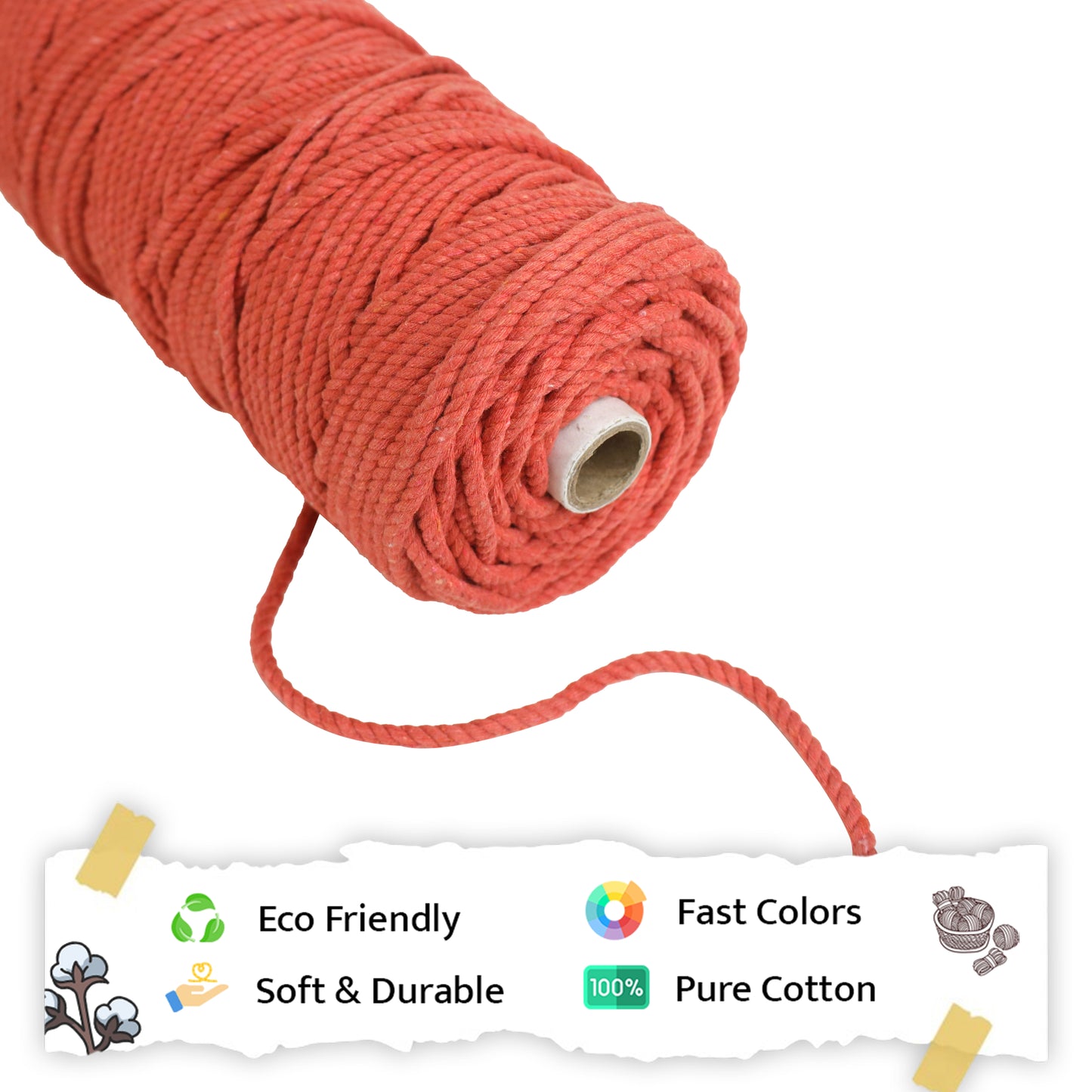 5mm Twisted (3Ply) | Rust | Approx 100 Metres | 1kg Spool | Cotton | No 28