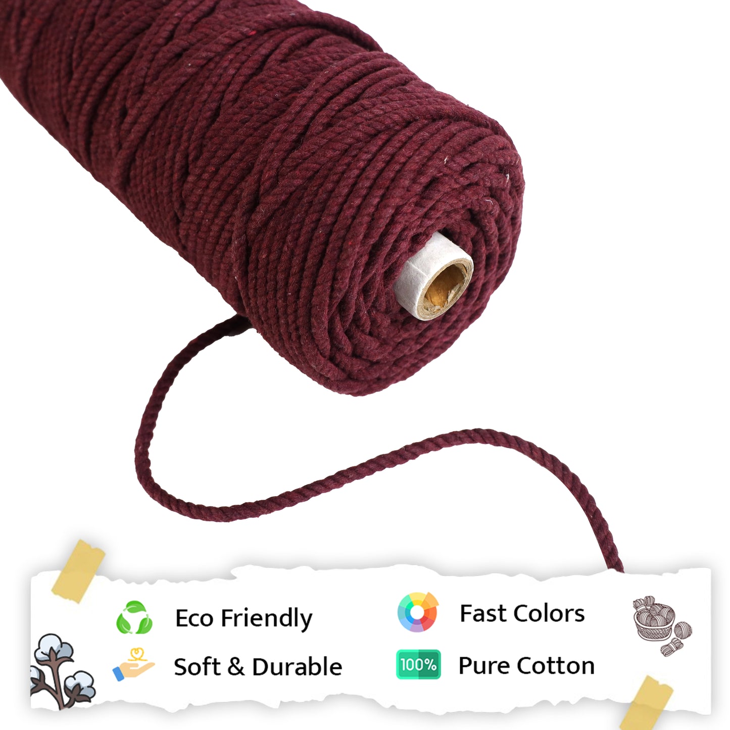 5mm Twisted (3Ply) | Wine | Approx 100 Metres | 1kg Spool | Cotton | No 29