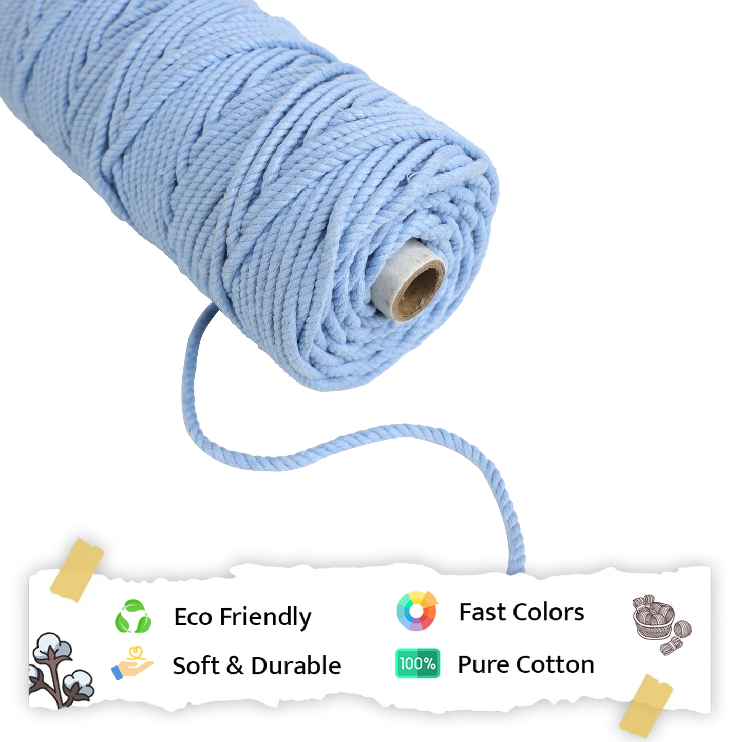 5mm Twisted (3Ply) | Ice Blue | Approx 100 Metres | 1kg Spool | Cotton | No 32