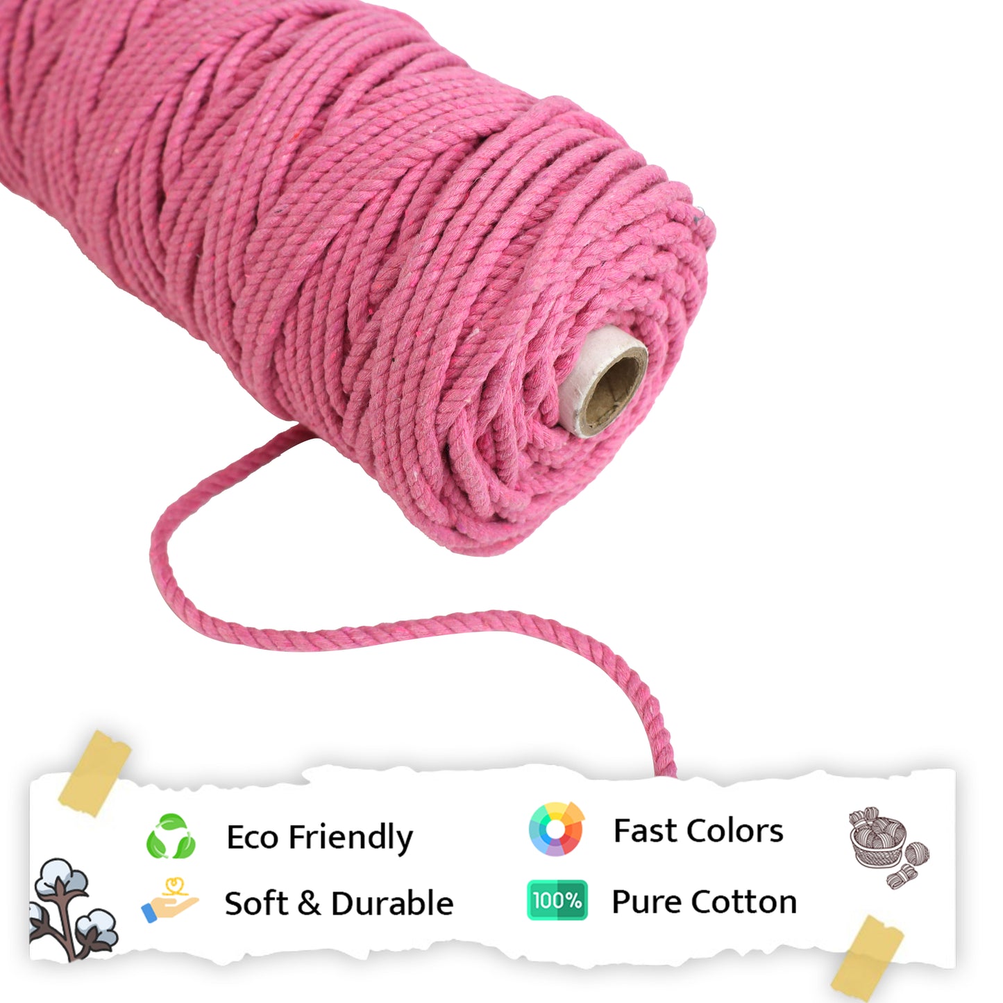5mm Twisted (3Ply) | Bright Pink | Approx 100 Metres | 1kg Spool | Cotton | No 33