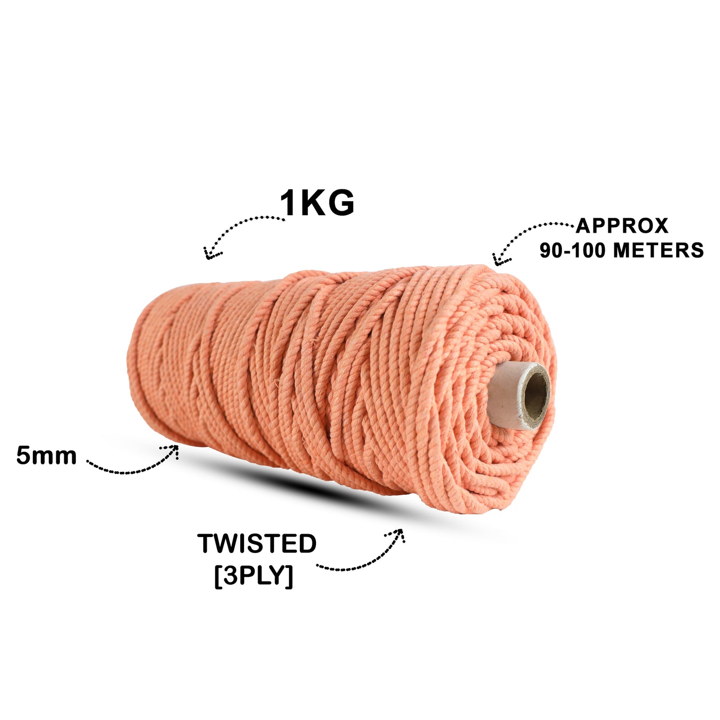 5mm Twisted (3Ply) | Pastel Orange | Approx 100 Metres | 1kg Spool | Cotton | No 34