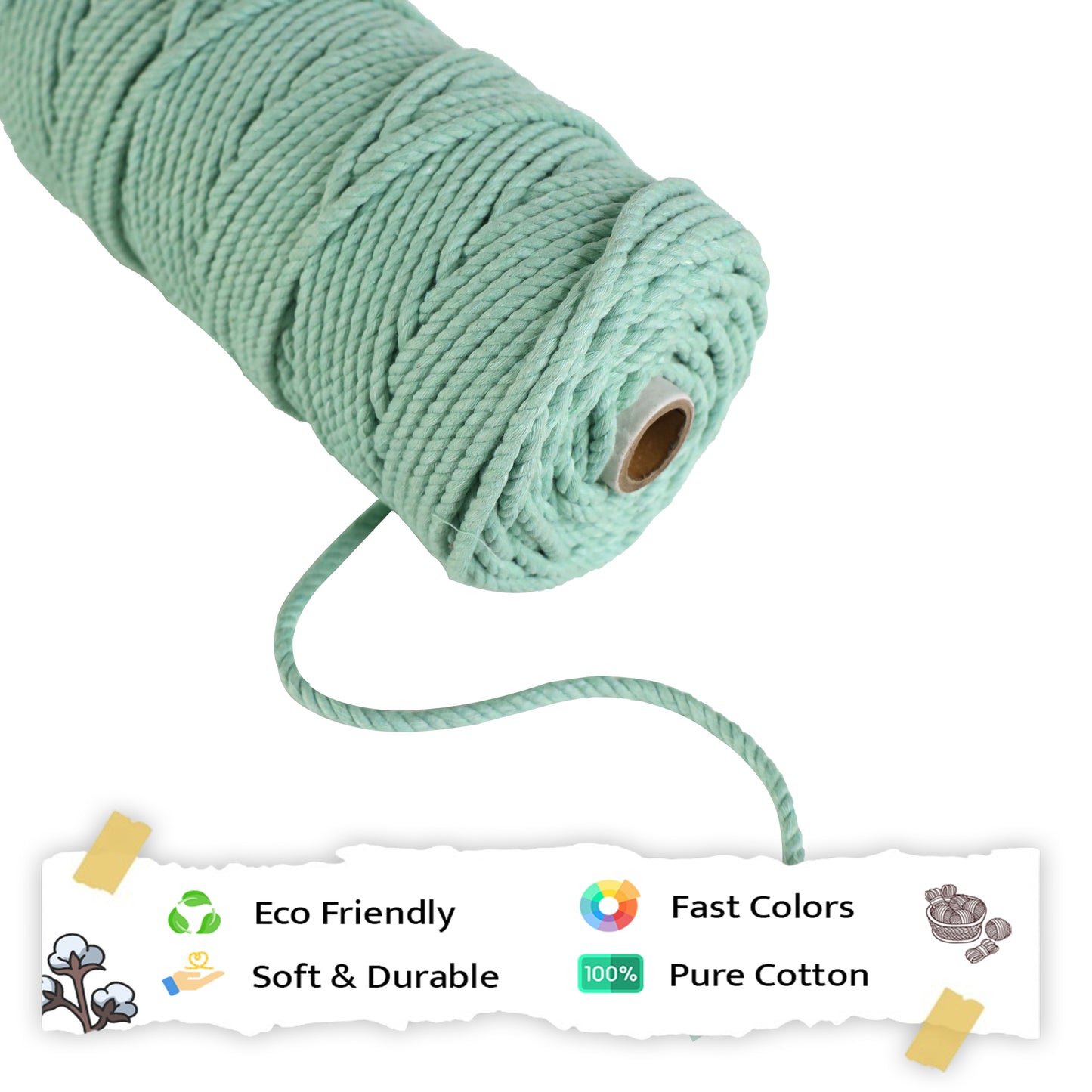 5mm Twisted (3Ply) | Mint Green | Approx 100 Metres | 1kg Spool | Cotton | No 35
