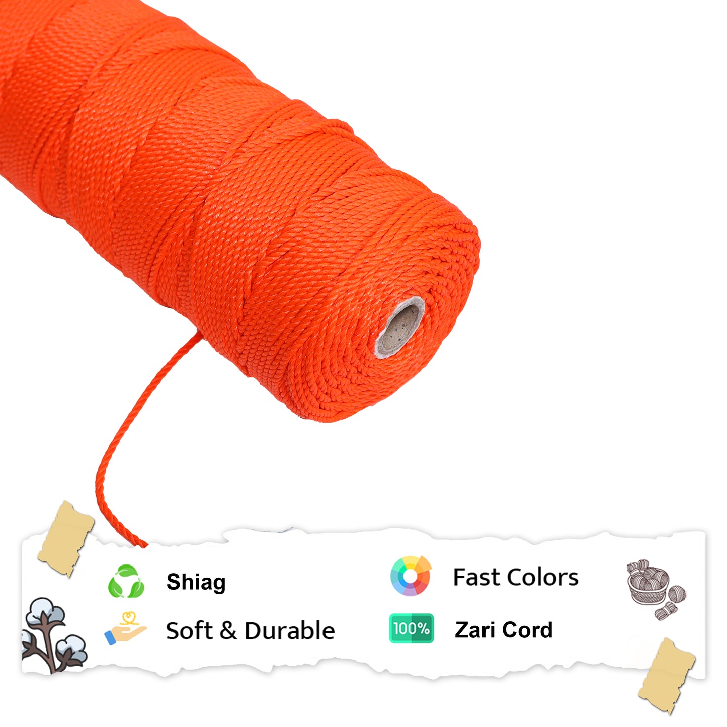 3mm Twisted 3ply Metallic / Zari Cords | Orange | Approx 200 - 250 Metres | 1kg Spool