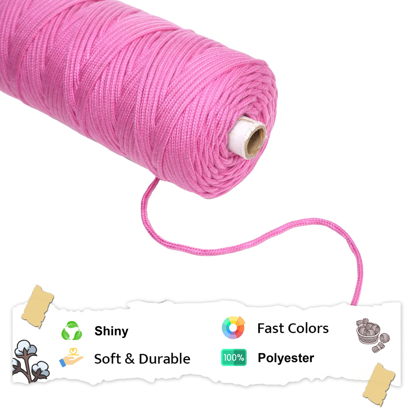 4mm Braided Polyester Outside Cotton Inside | Pink | 150 Metres | 1kg Spool