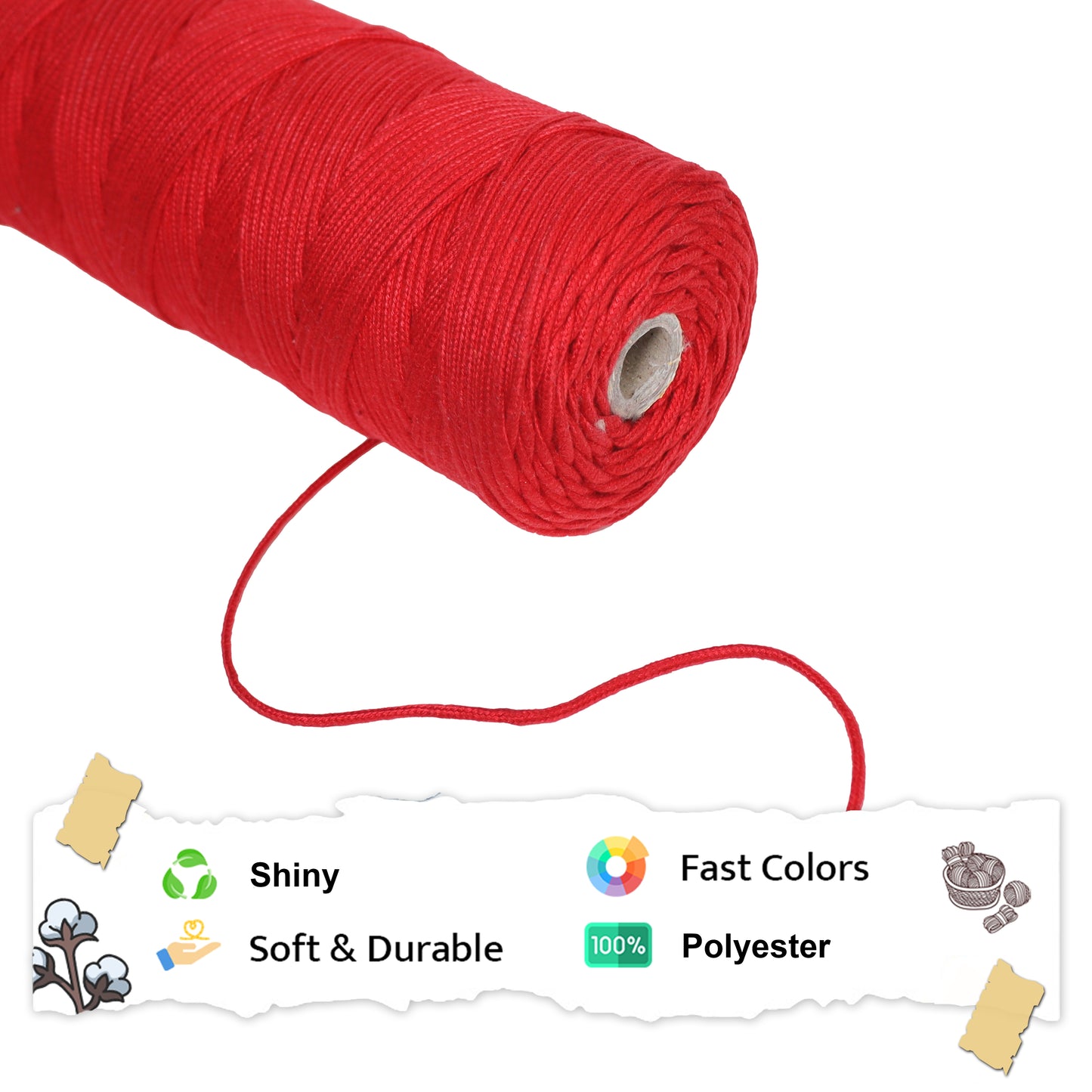 4mm Braided Polyester Outside Cotton Inside | Red | 150 Metres | 1kg Spool