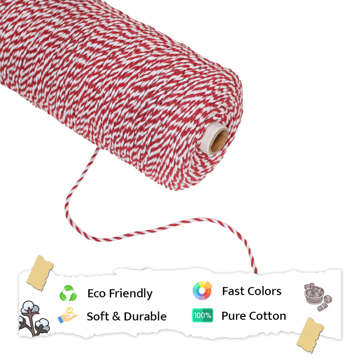 2mm Twisted Multicolor | Pure White+Red | Approx 350-400 Metres | 1kg Spool