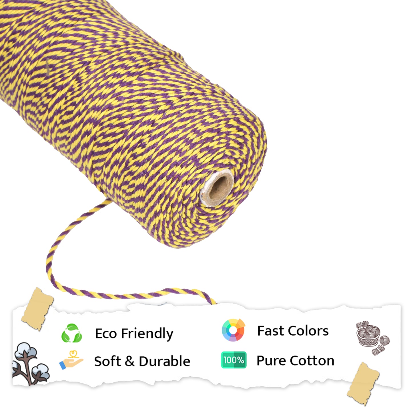 2mm Twisted Multicolor | Mustard+ Violet | Approx 350-400 Metres | 1kg Spool