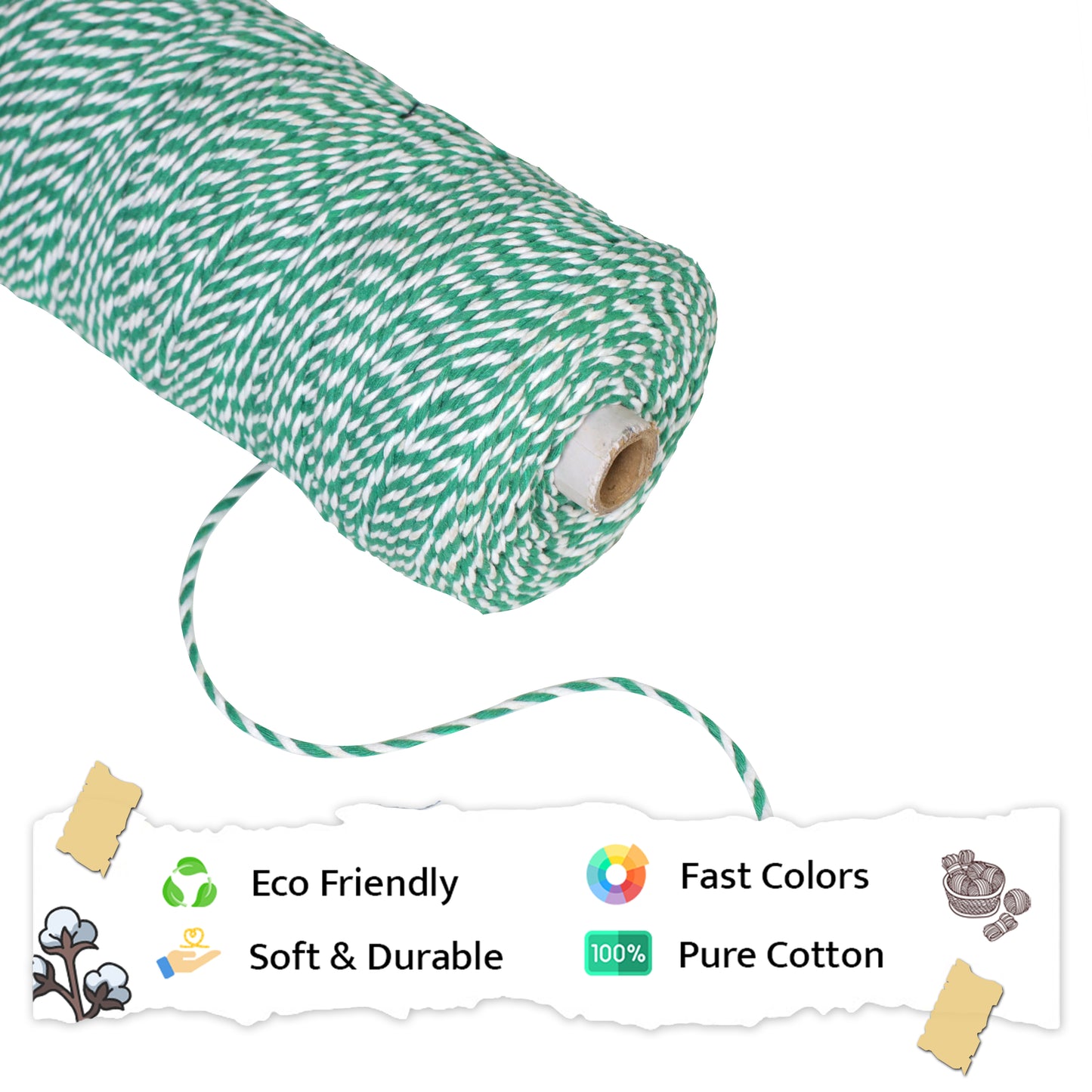 2mm Twisted Multicolor | Green+Pure White | Approx 350-400 Metres | 1kg Spool