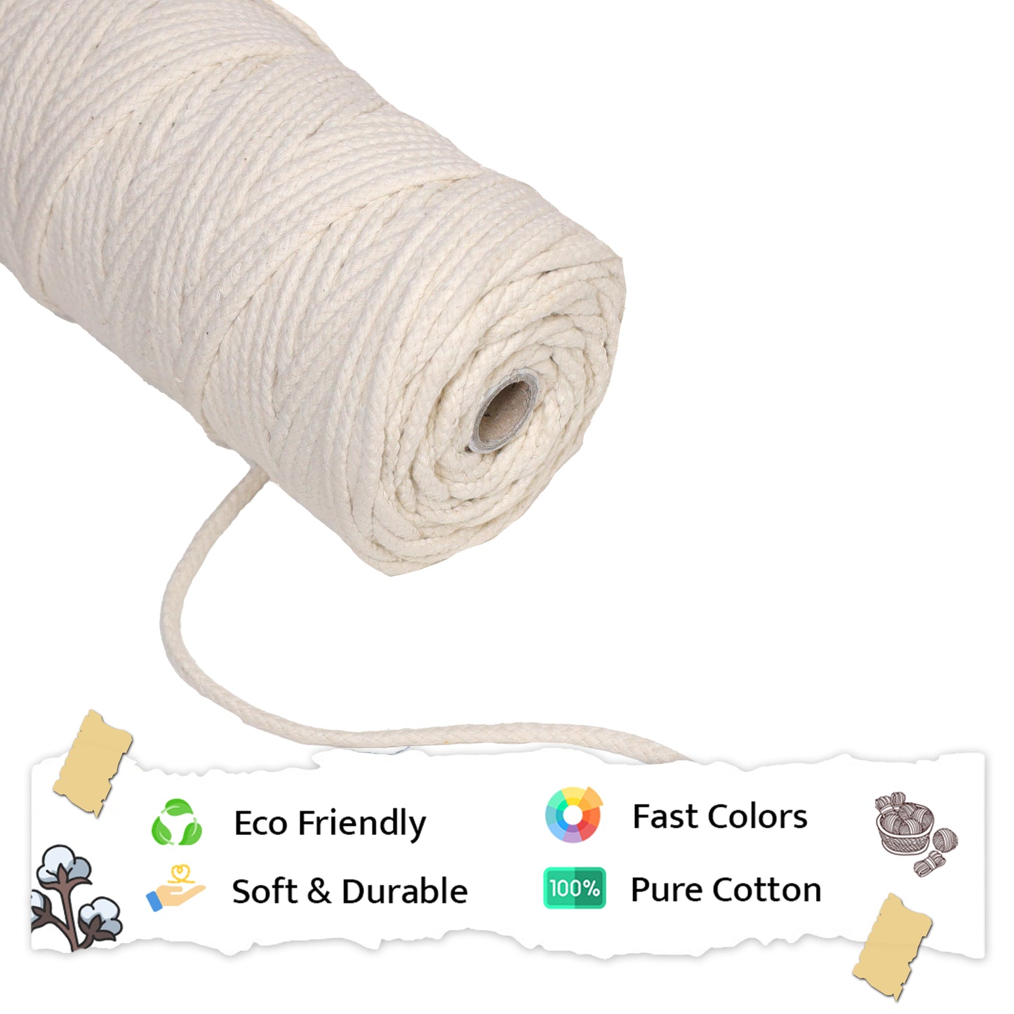 4mm Knitted | Off White | 140 Meters | 1Kg Spool | Cotton