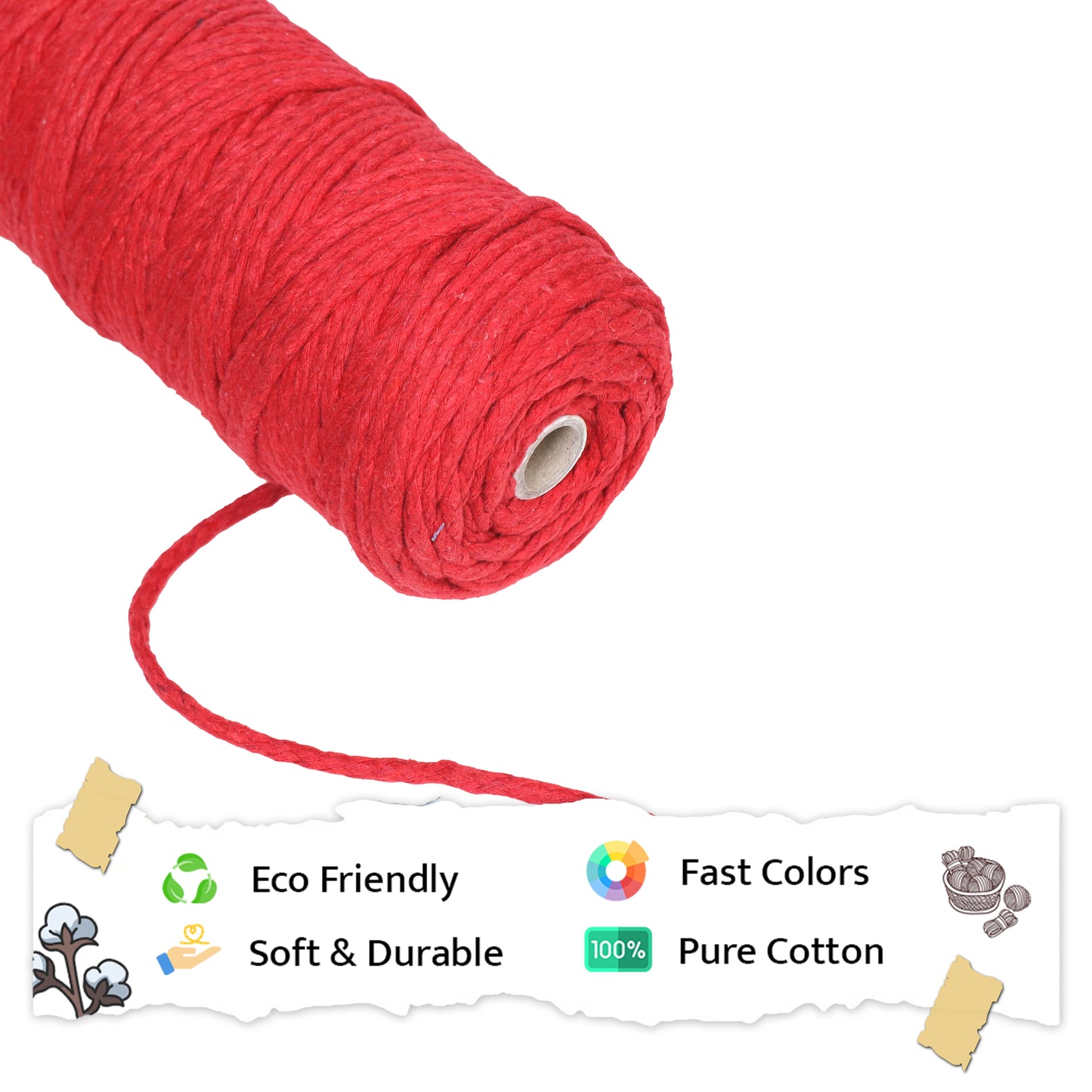 4mm Knitted | Red | 140 Meters | 1Kg Spool | Cotton