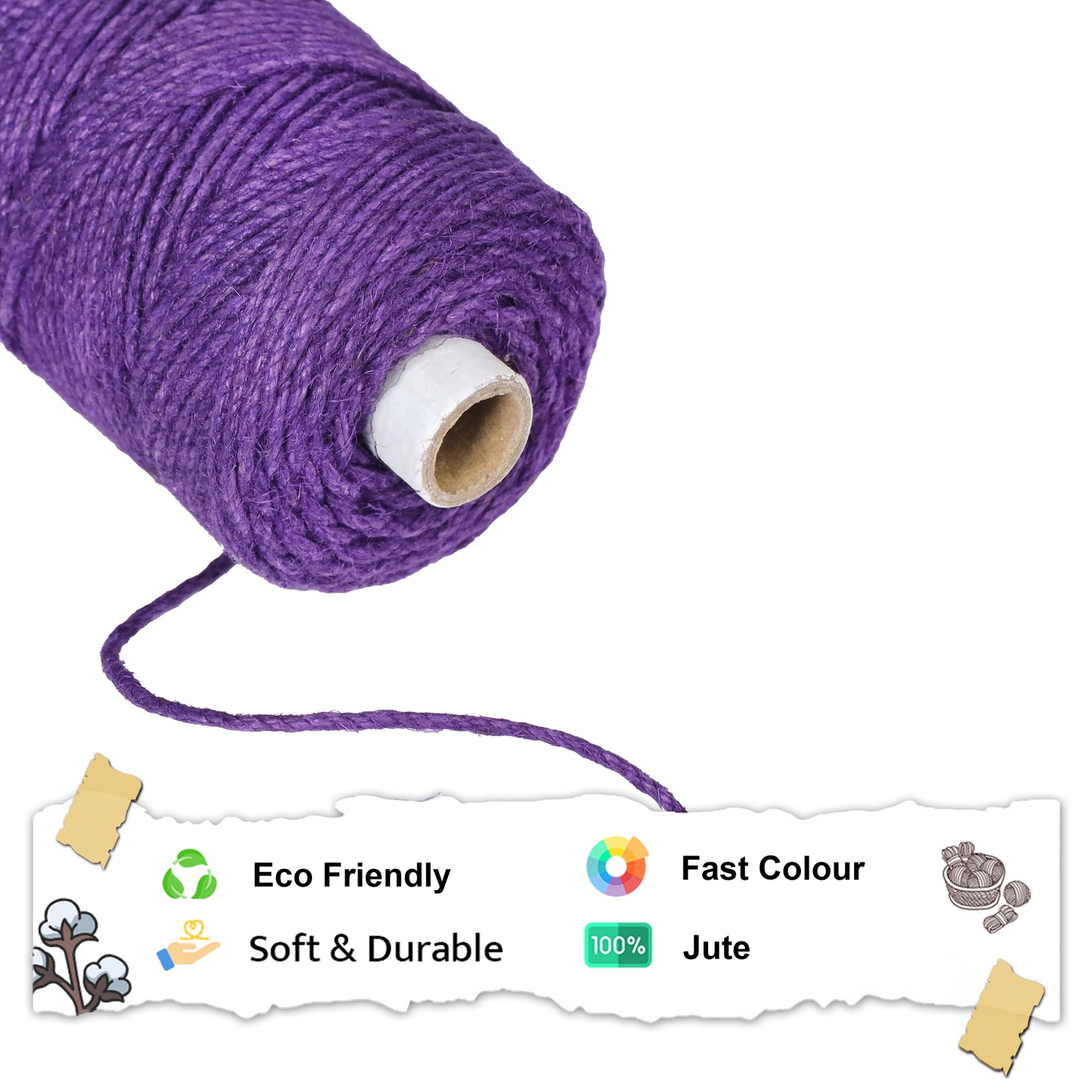 3mm Twisted (3Ply) | Jute Rope | Violet |100 Metres |