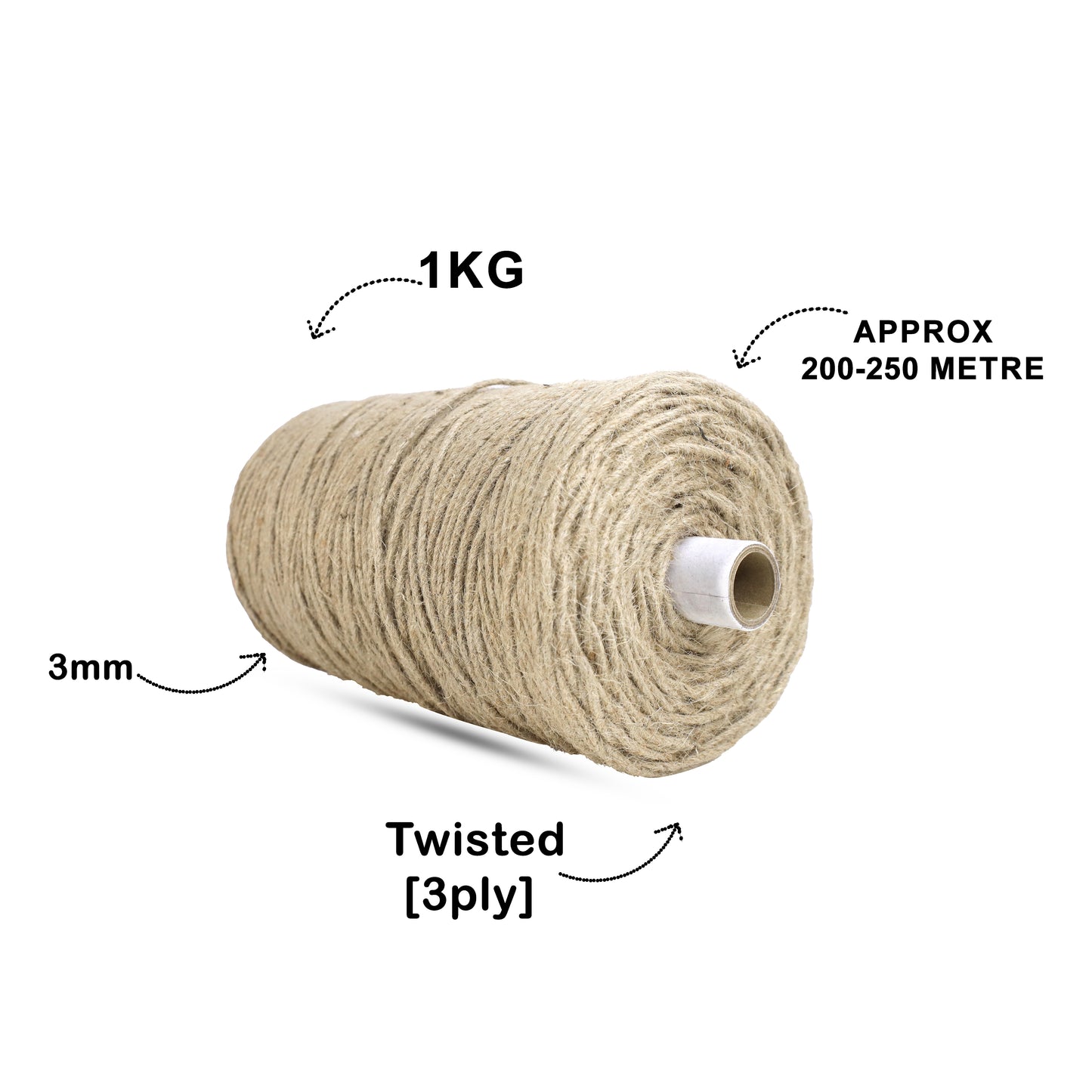 3mm Twisted (3Ply) | Jute Rope | 200 - 250 Metres | 1kg Spool