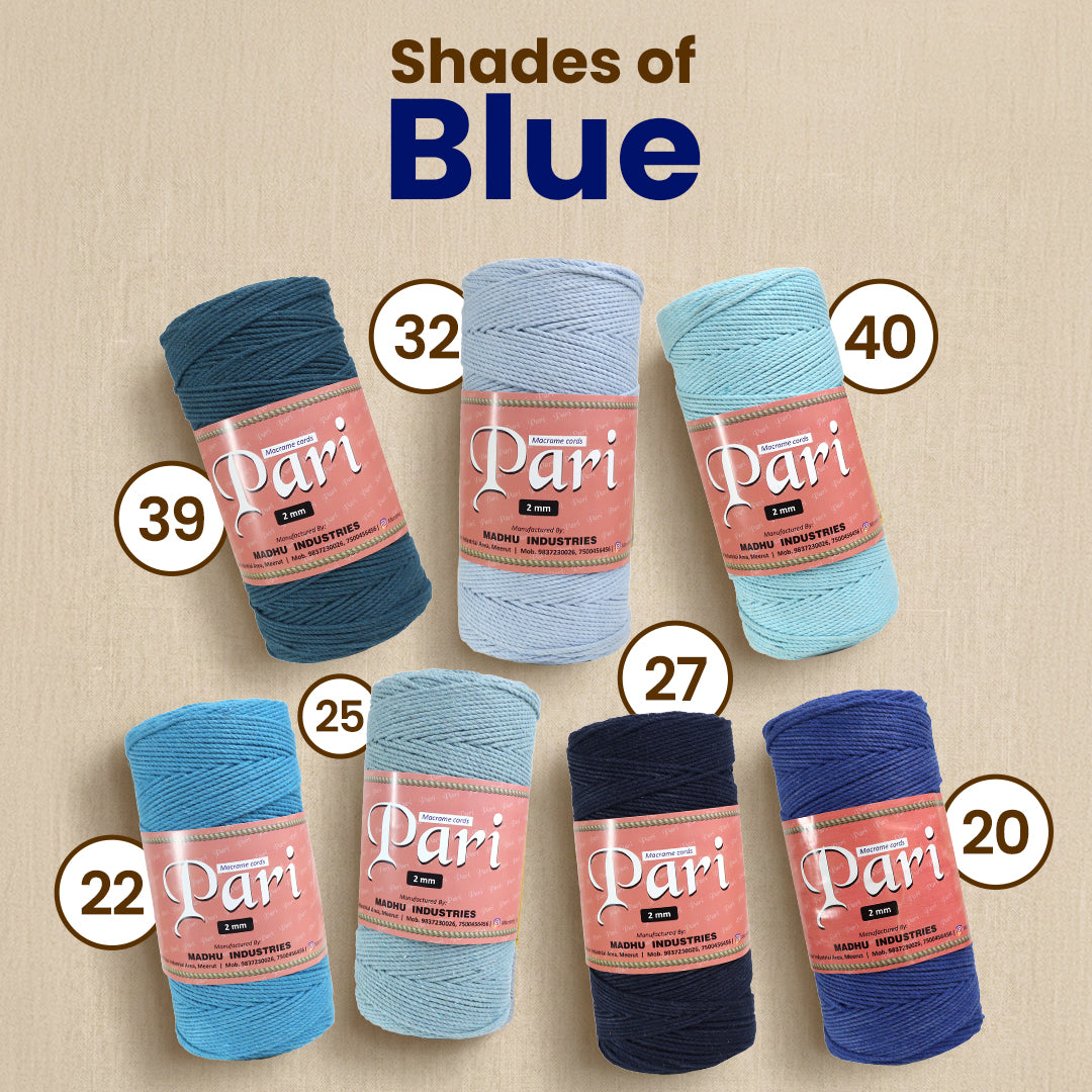 2mm ટ્વિસ્ટેડ (3Ply) | ઘેરો વાદળી | 350 - 400 મીટર | 1 કિલો સ્પૂલ | કપાસ