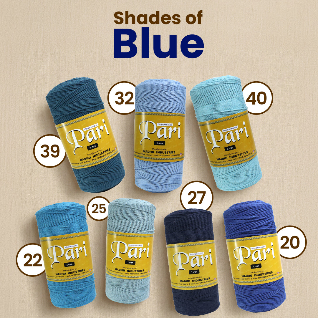 1mm ટ્વિસ્ટેડ (3Ply) | તેજસ્વી વાદળી | 750 મીટર | 1 કિલો સ્પૂલ | કપાસ