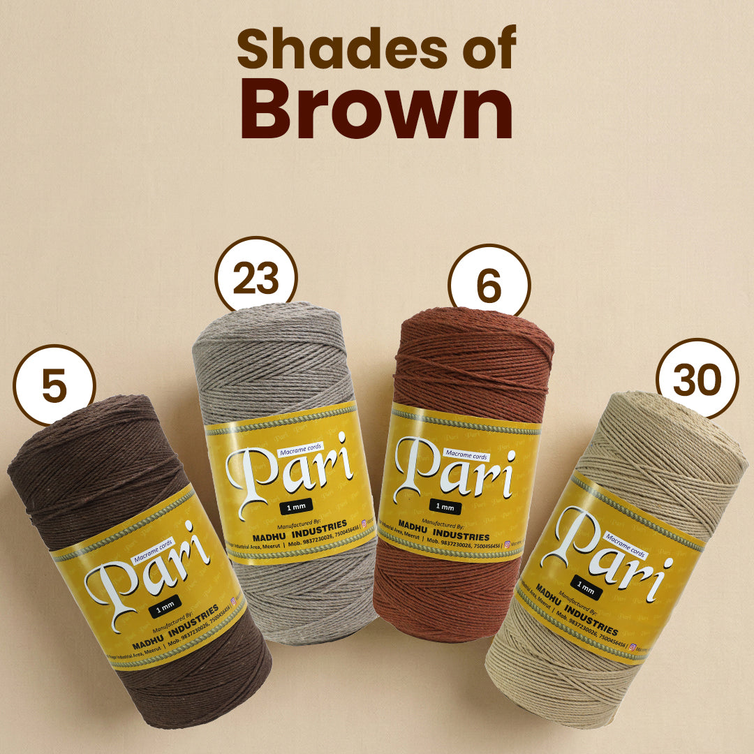 1mm ટ્વિસ્ટેડ (3Ply) | આછો બ્રાઉન | 750 મીટર | 1 કિલો સ્પૂલ | કપાસ