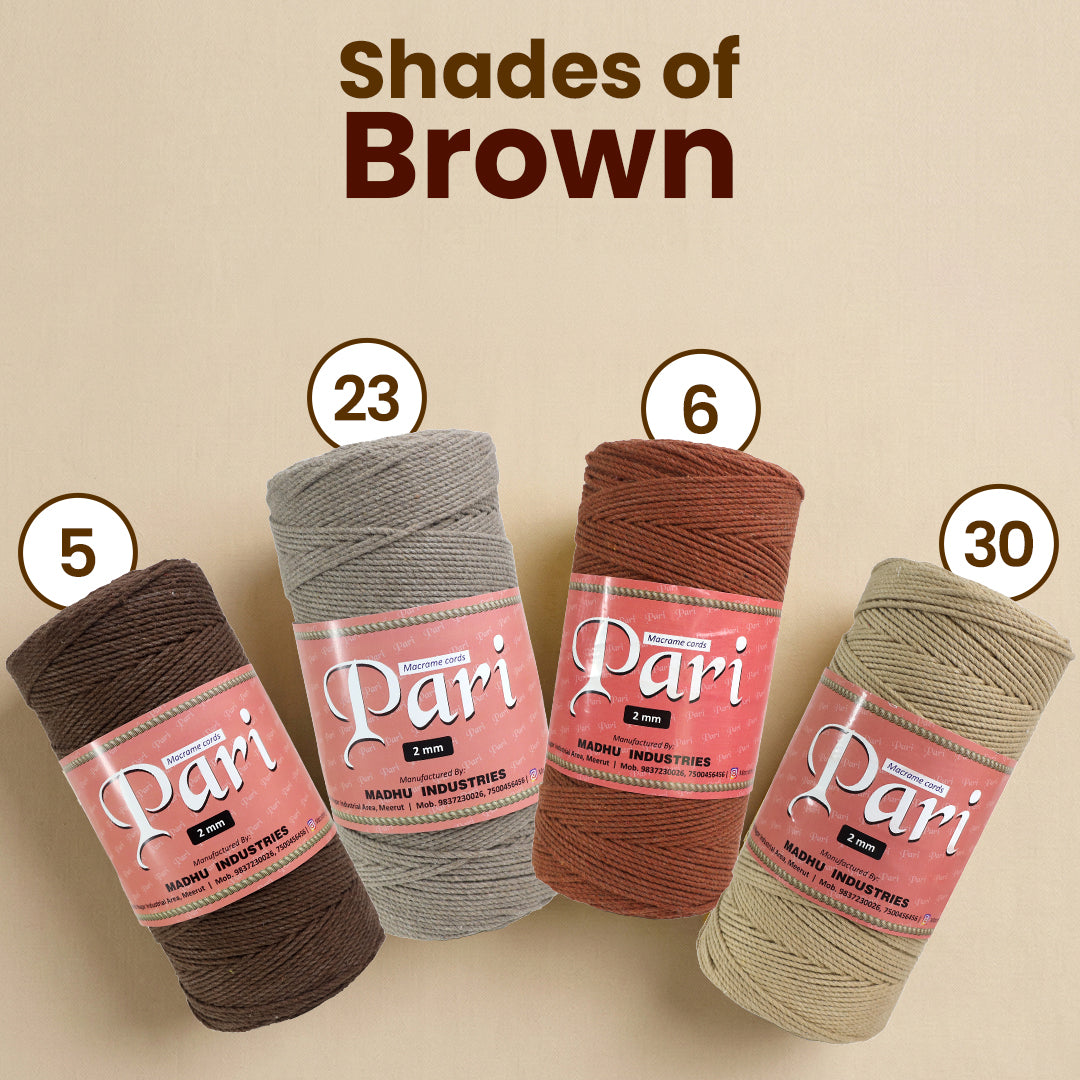2mm ટ્વિસ્ટેડ (3Ply) | ચોકલેટ | 350 - 400 મીટર | 1 કિલો સ્પૂલ | કપાસ