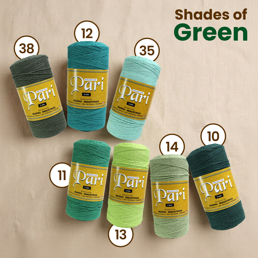 1mm ટ્વિસ્ટેડ (3Ply) | વન લીલા | 750 મીટર | 1 કિલો સ્પૂલ | કપાસ