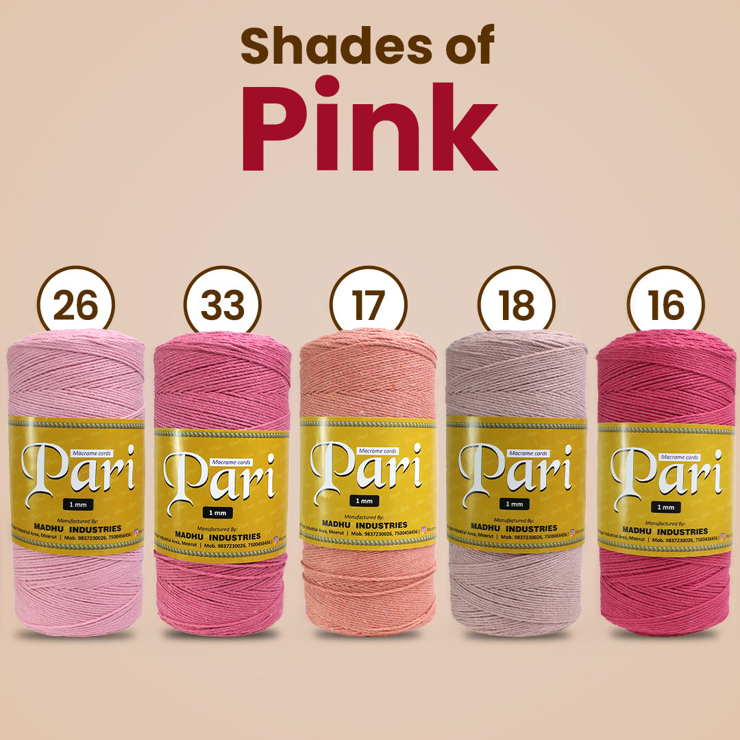 1mm ટ્વિસ્ટેડ (3Ply) | બેબી પિંક | 750 મીટર | 1 કિલો સ્પૂલ | કપાસ