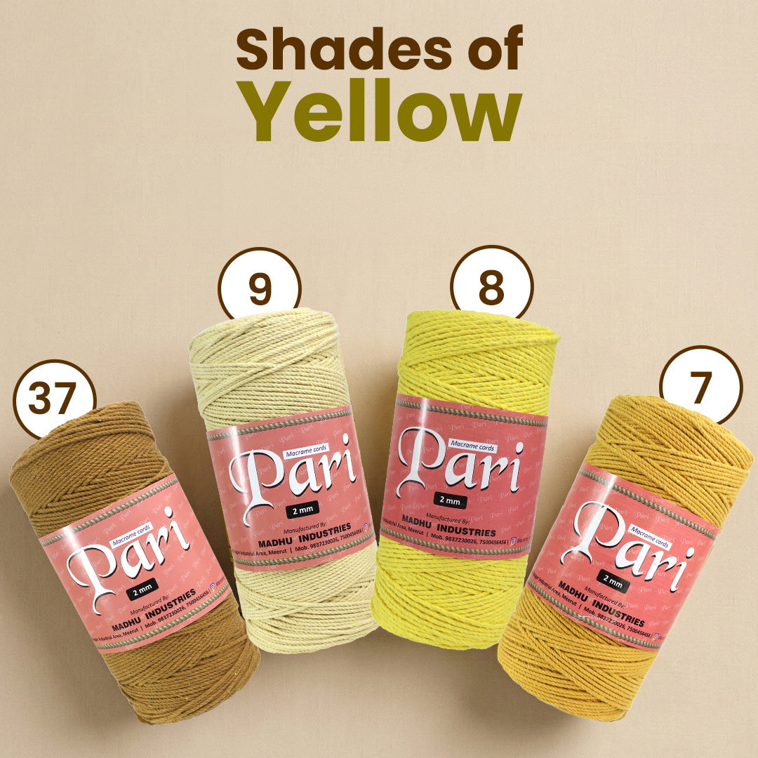2mm ટ્વિસ્ટેડ (3Ply) | ગોલ્ડન મસ્ટર્ડ | 350 - 400 મીટર | 1 કિલો સ્પૂલ | કપાસ