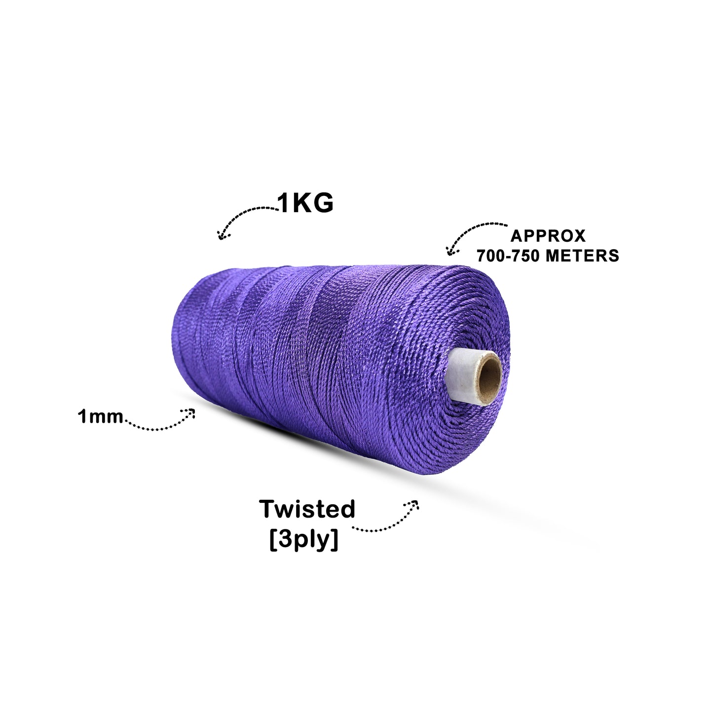1mm Twisted 3ply Metallic / Zari Cords | Violet | Approx 750 - 800 Metres | 1kg Spool