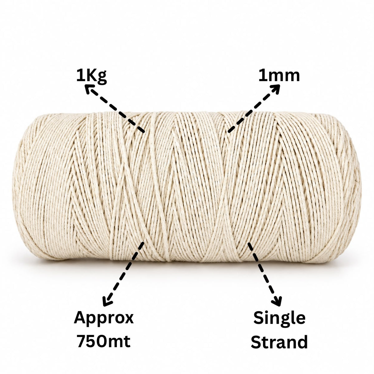 1mm Single Strand | Off White | 750 Metres | 1kg Spool | Cotton |No 04