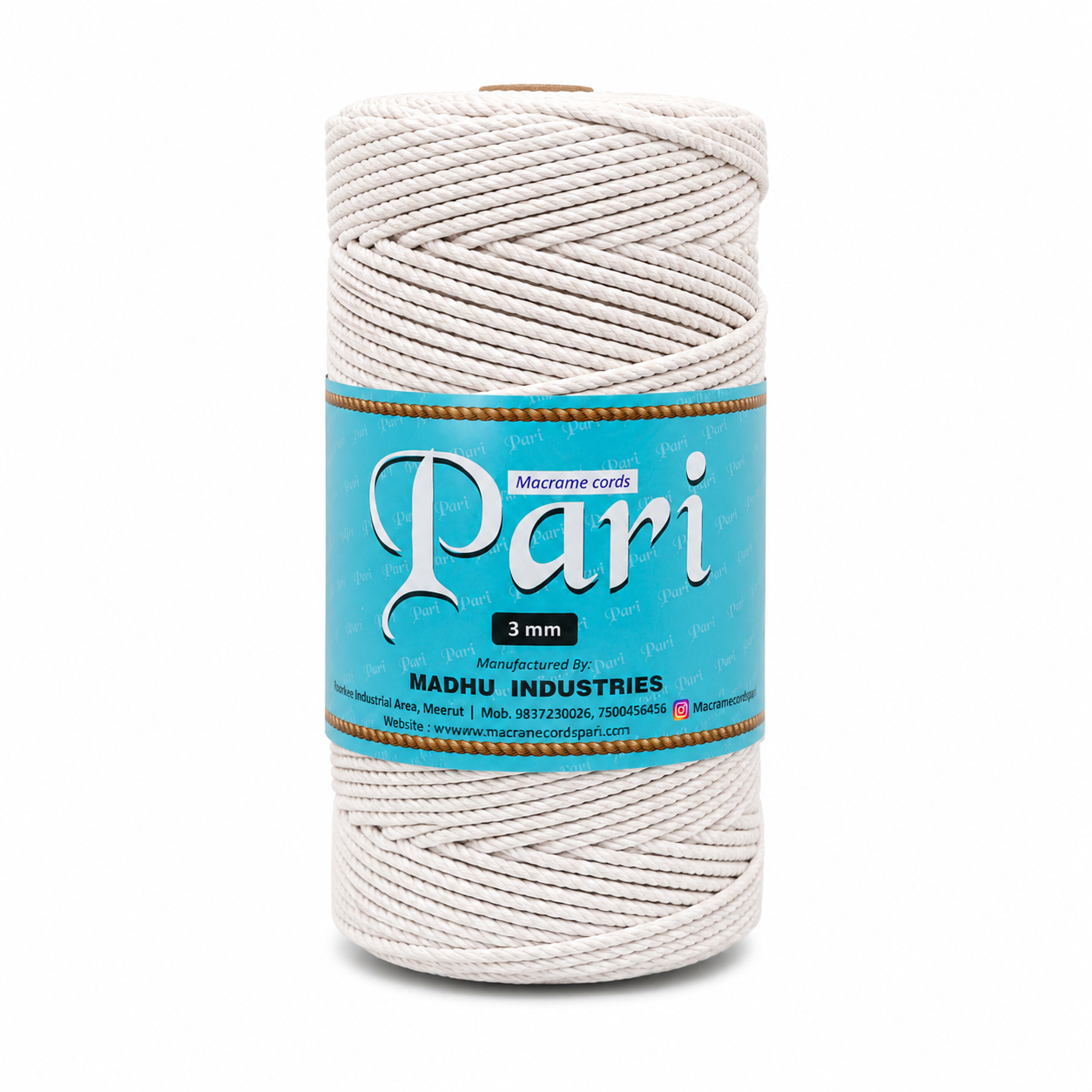 3mm Twisted (3Ply) | Pure White | 200 - 250 Metres | 1kg Spool | Cotton | No 03