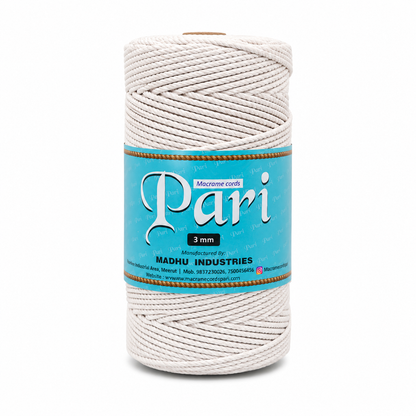 3mm Twisted (3Ply) | Pure White | 200 - 250 Metres | 1kg Spool | Cotton | No 03
