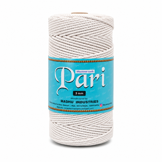 3mm Twisted (3Ply) | Pure White | 200 - 250 Metres | 1kg Spool | Cotton | No 03