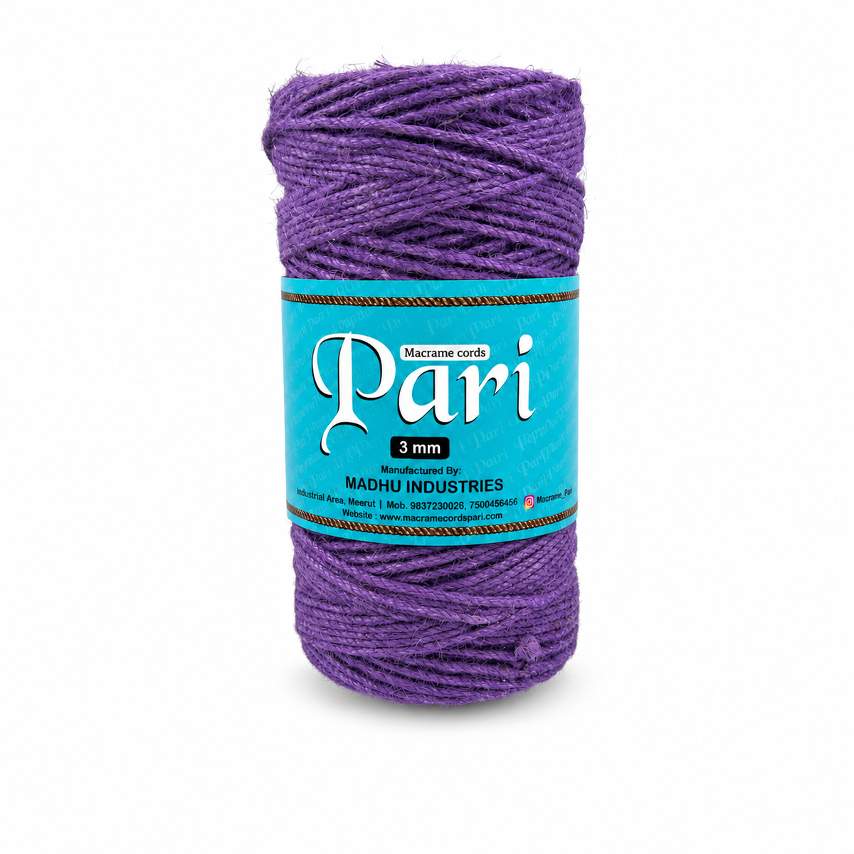 3mm Twisted (3Ply) | Jute Rope | Violet | 200-250 Metres | 1 KG