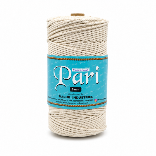 3mm Twisted (3Ply) | Off White | 200 - 250 Metres | 1kg Spool | Cotton | No 04