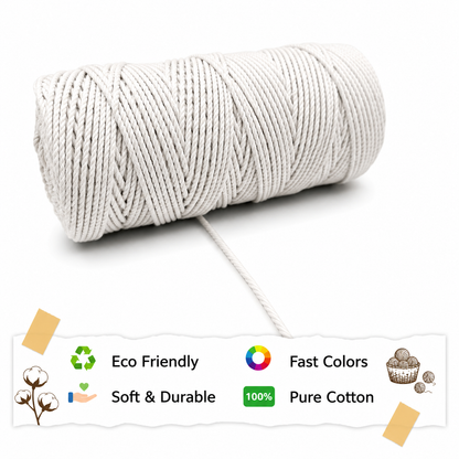 3mm Twisted (3Ply) | Pure White | 200 - 250 Metres | 1kg Spool | Cotton | No 03