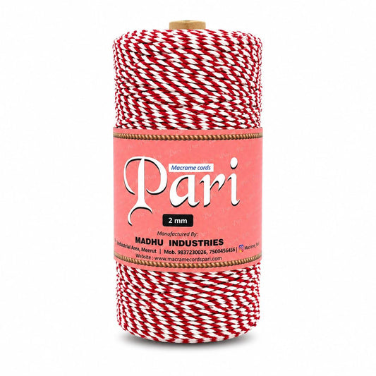 2mm Twisted Multicolor | Red+Off white | Approx 350-400 meters | 1Kg
