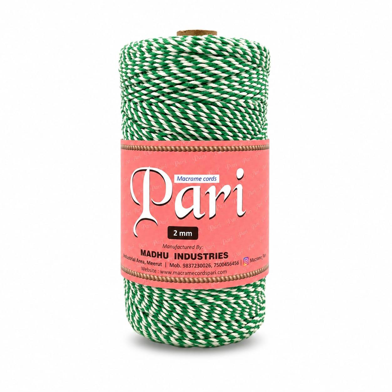 2mm Twisted Multicolor | Green+Off white | Approx 350-400 meters | 1Kg