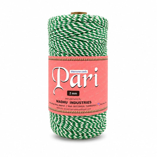 2mm Twisted Multicolor | Green+Off white | Approx 350-400 meters | 1Kg