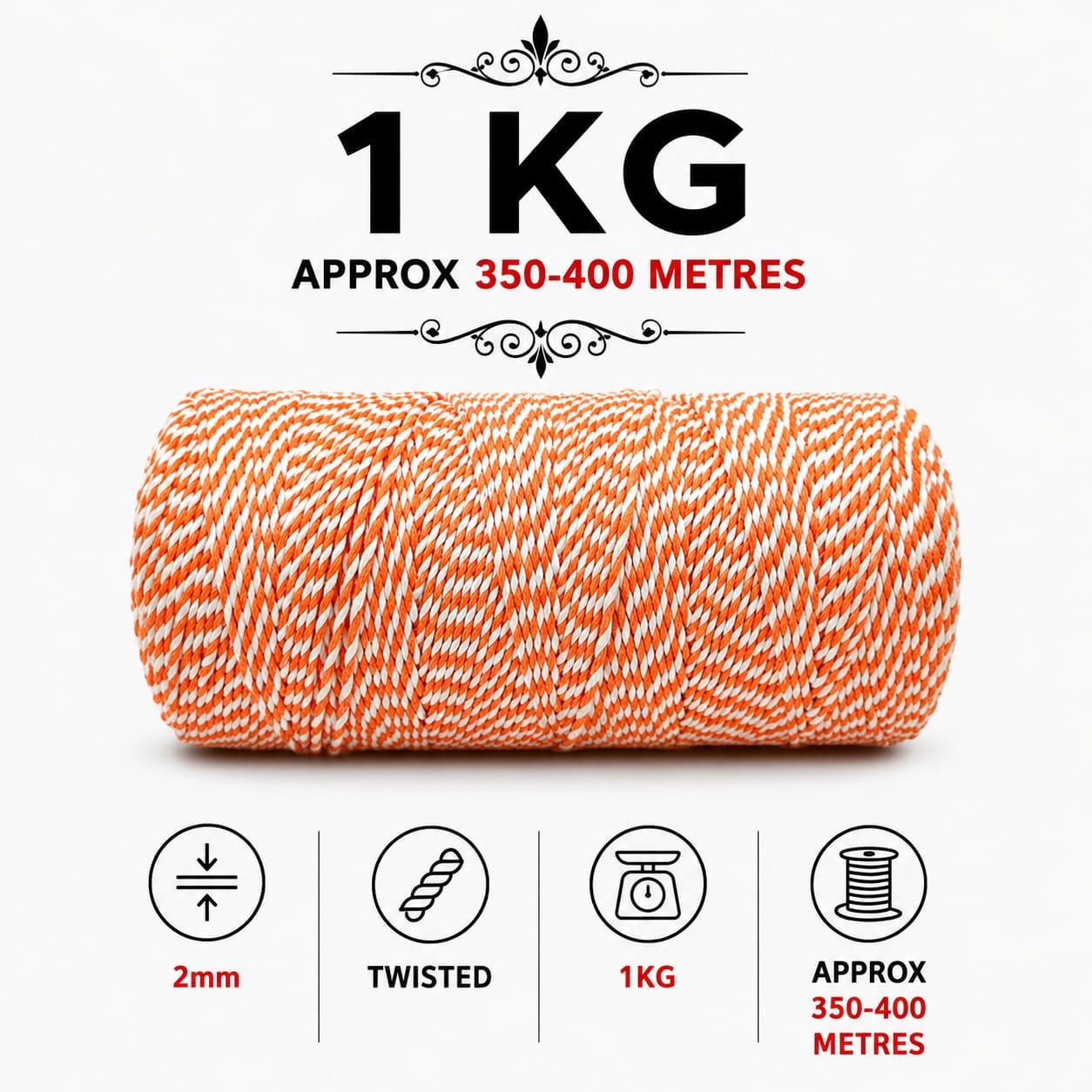 2mm Twisted Multicolor | Orange+Off White | Approx 350-400 meters | 1Kg