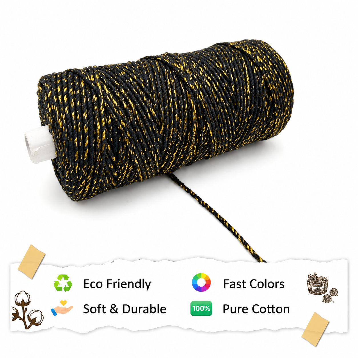 2mm, Twisted Multicolor | Black+Golden | Approx 350-400 meters | 1kg