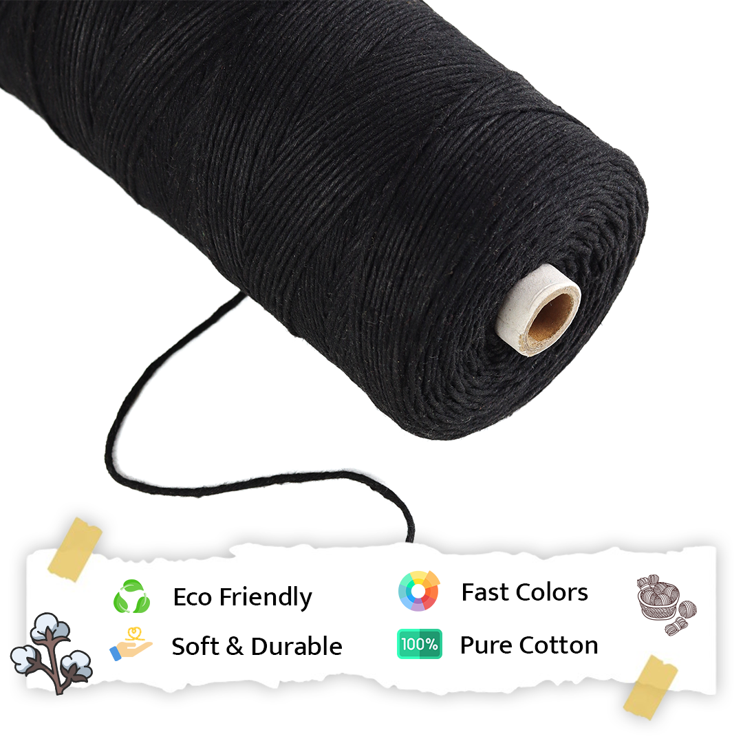 1mm Single Strand | Black | 750 Metres | 1kg Spool | Cotton | No 01