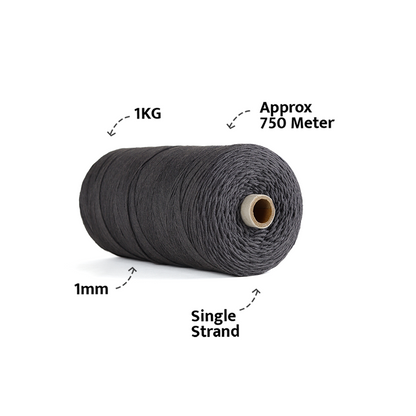 1mm Single Strand | Dark Grey | 750 Metres | 1kg Spool | Cotton |No 02