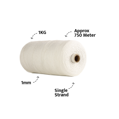 1mm Single Strand | Pure White | 750 Metres | 1kg Spool | Cotton | No 03