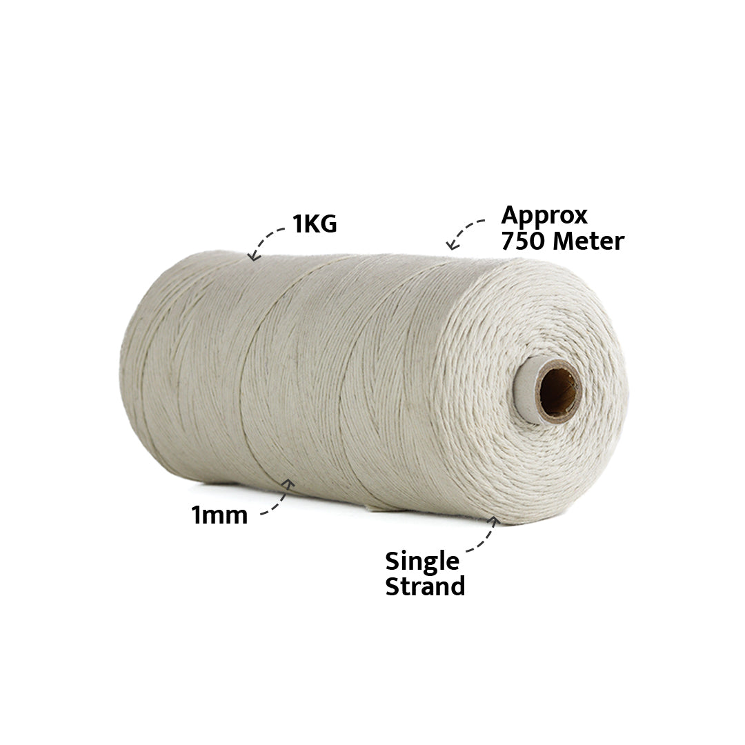 1mm Single Strand | Off White | 750 Metres | 1kg Spool | Cotton |No 04