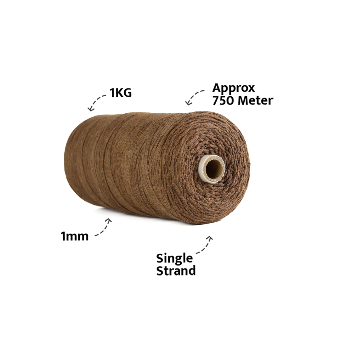 1mm Single Strand | Coffee Brown | 750 Metres | 1kg Spool | Cotton |No 05