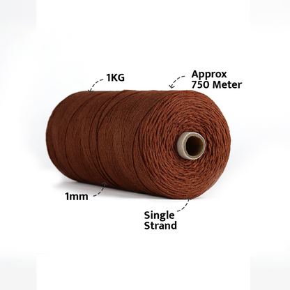 1mm Single Strand | Chocolate | 750 Metres | 1kg Spool | Cotton |No 06