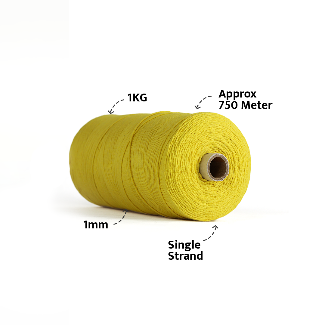 1mm Single Strand | Yellow | 750 Metres | 1kg Spool | Cotton | No 08