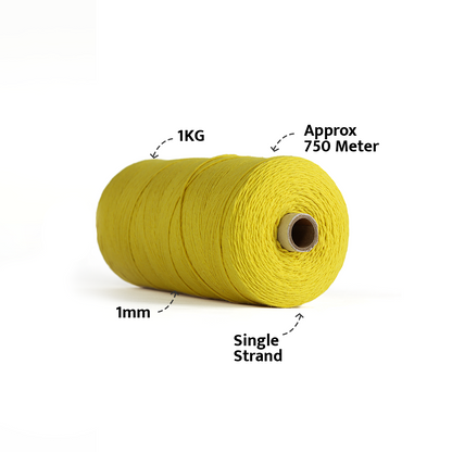 1mm Single Strand | Yellow | 750 Metres | 1kg Spool | Cotton | No 08