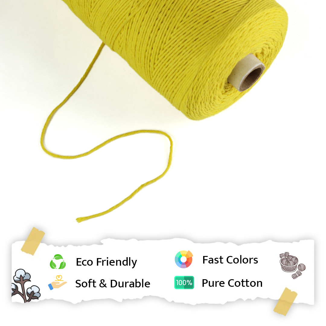 1mm Single Strand | Yellow | 750 Metres | 1kg Spool | Cotton | No 08