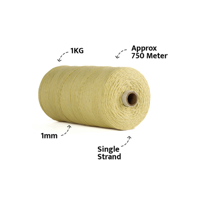 1mm Single Strand | Light Yellow | 750 Metres | 1kg Spool | Cotton |No 09